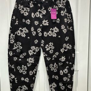 Black Floral Wide Leg Jeans